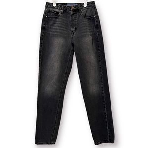 Indigo Rising High Waist Straight Leg Mom Jeans Black Button Fly Faded Skinny